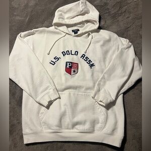 U.S. POLO ASSN. Mens Hooded Sweatshirt Pullover White L Vintage